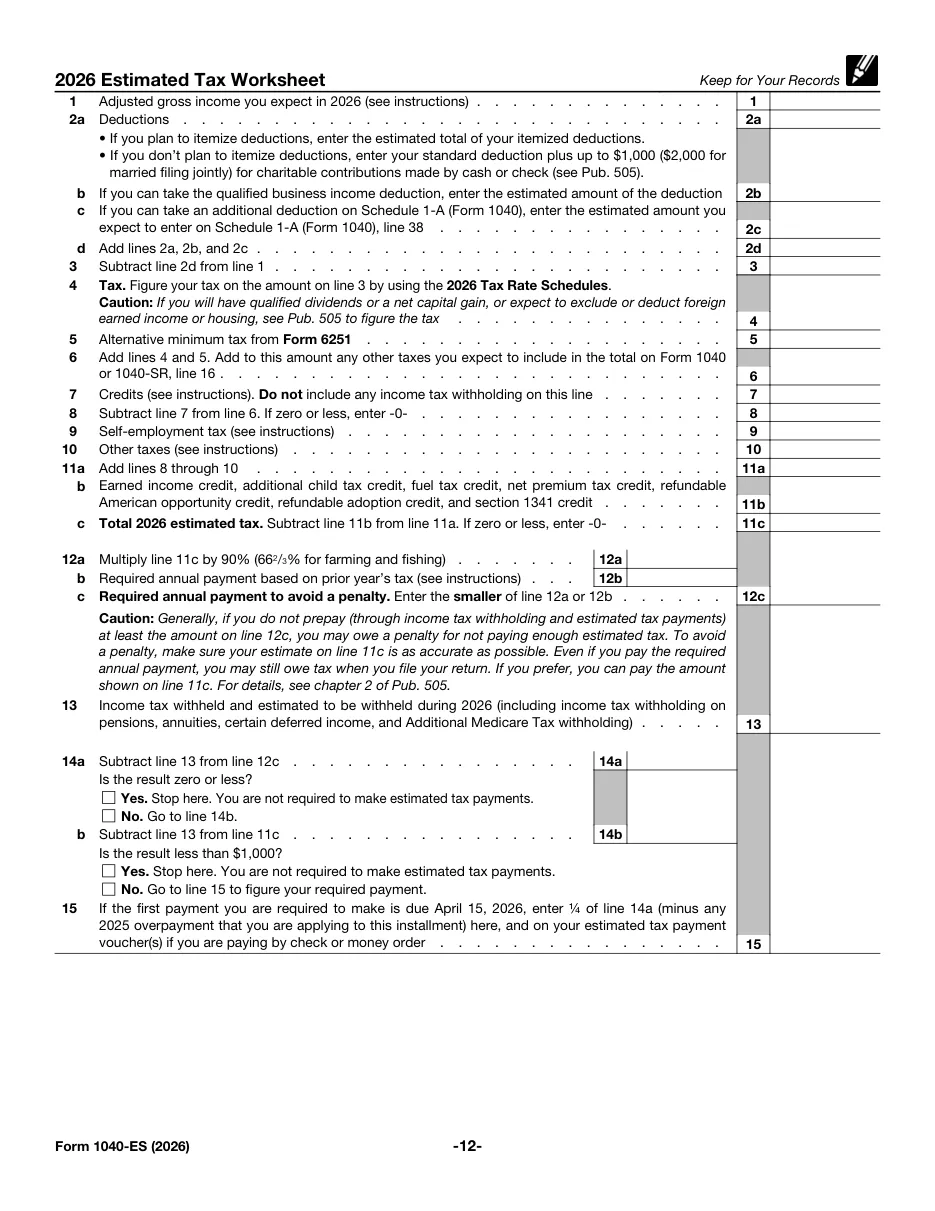 Form 1040-ES: Estimated Tax for Individuals - Page 1