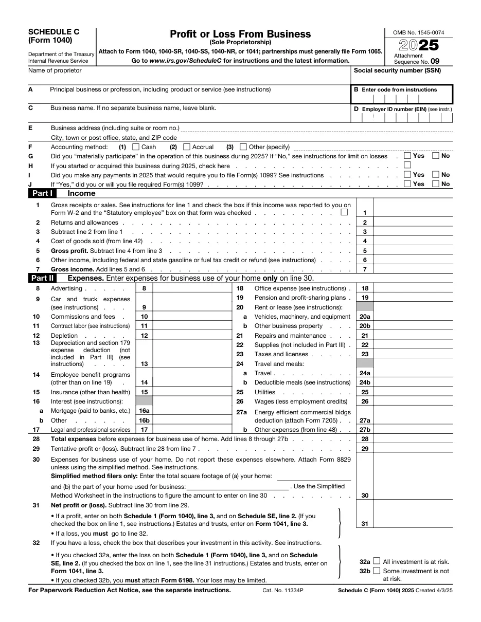 Schedule C (Form 1040): Profit or Loss From Business - Page 1