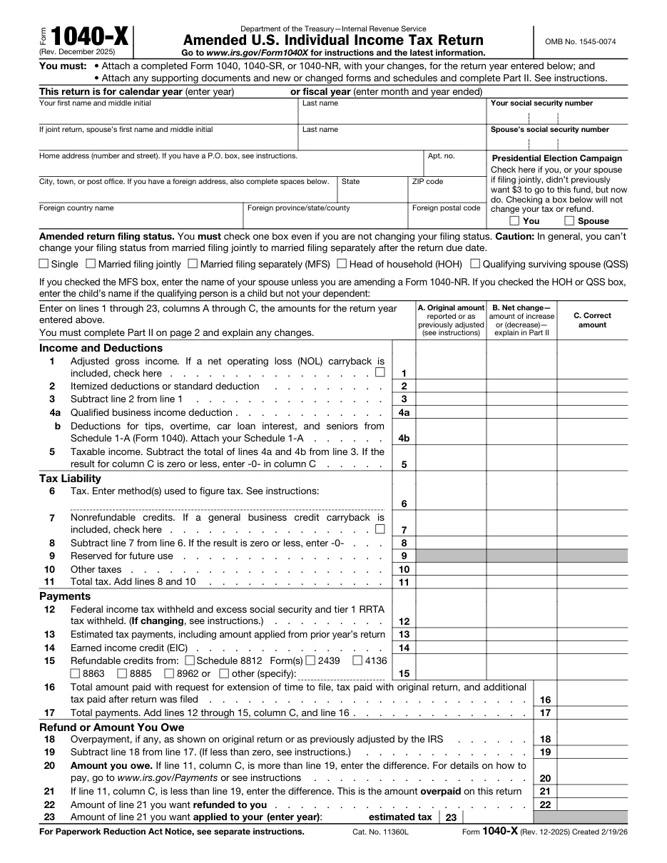 Form 1040-X: Amended U.S. Individual Income Tax Return - Page 1