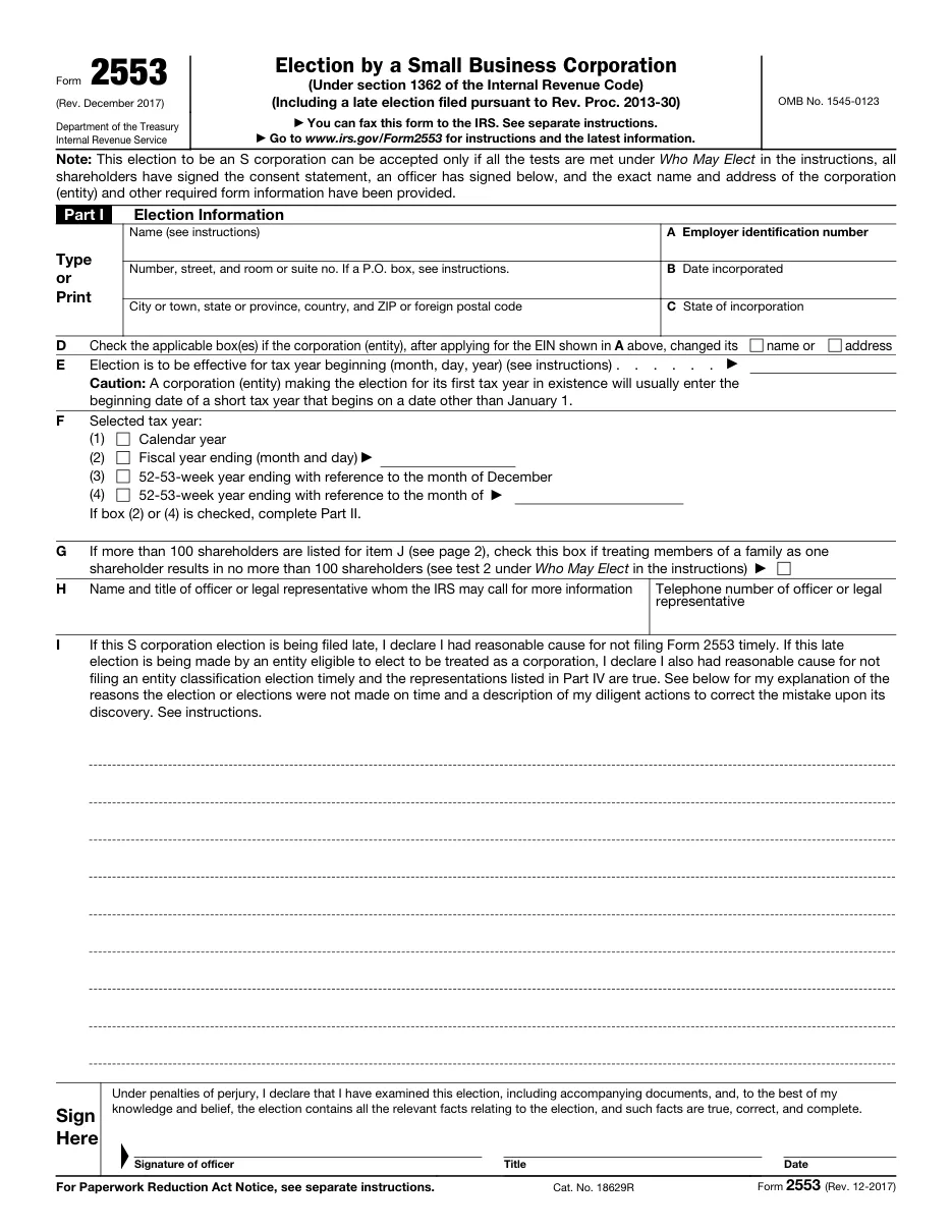 Form 2553: Election by a Small Business Corporation - Page 1