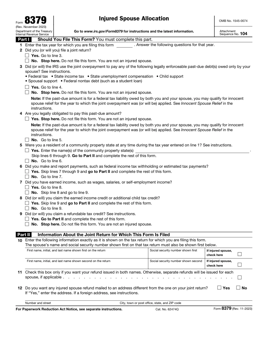 Form 8379: Injured Spouse Allocation - Page 1
