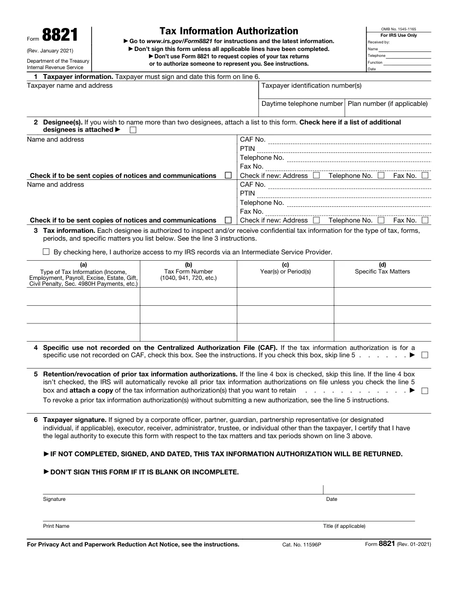 Form 8821: Tax Information Authorization - Page 1