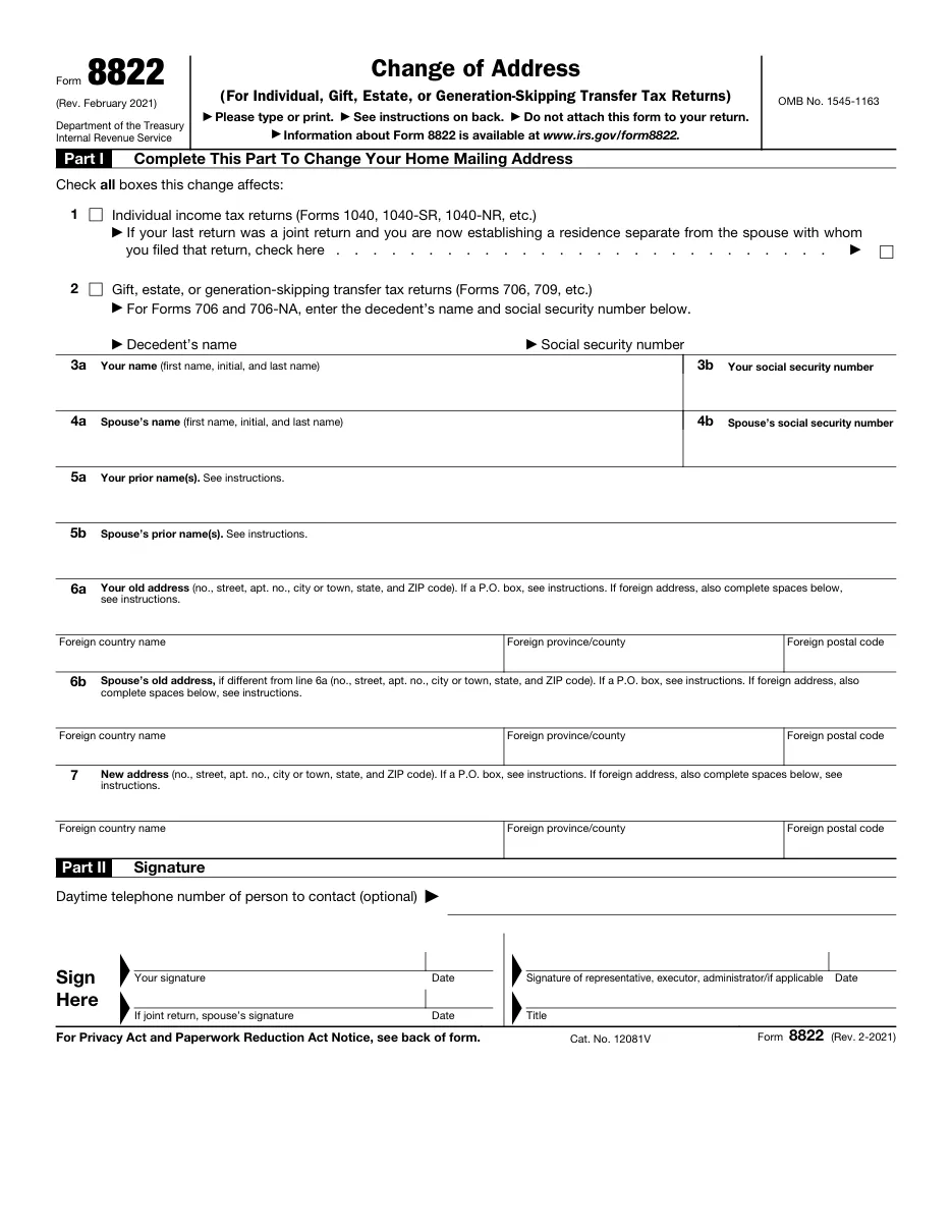 Form 8822: Change of Address - Page 1