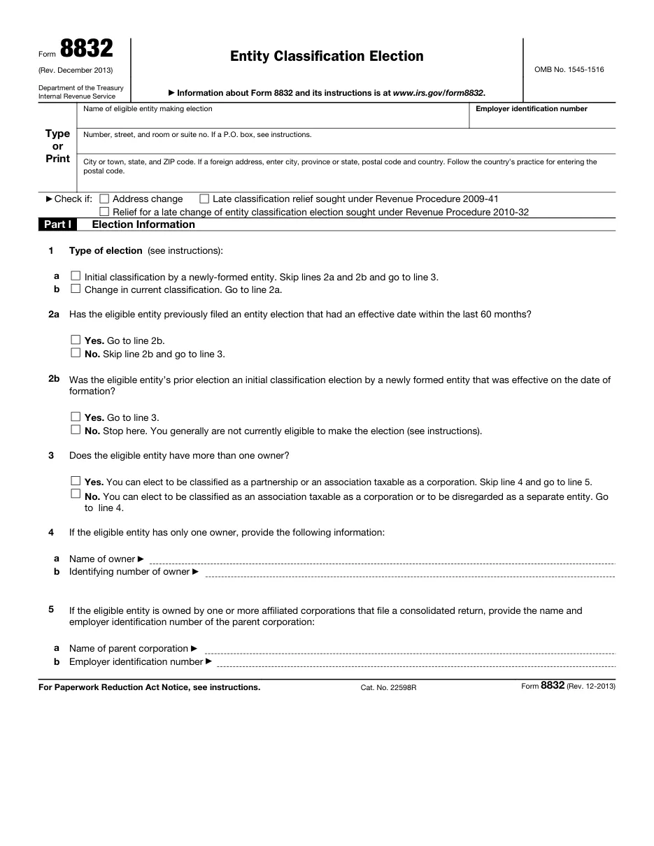 Form 8832: Entity Classification Election - Page 1