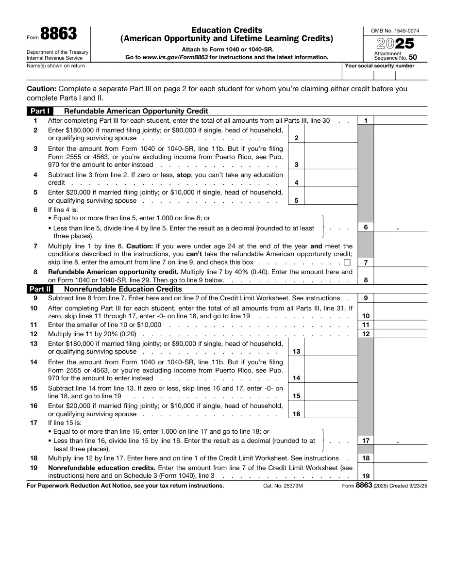 Form 8863: Education Credits (American Opportunity and Lifetime Learning Credits)