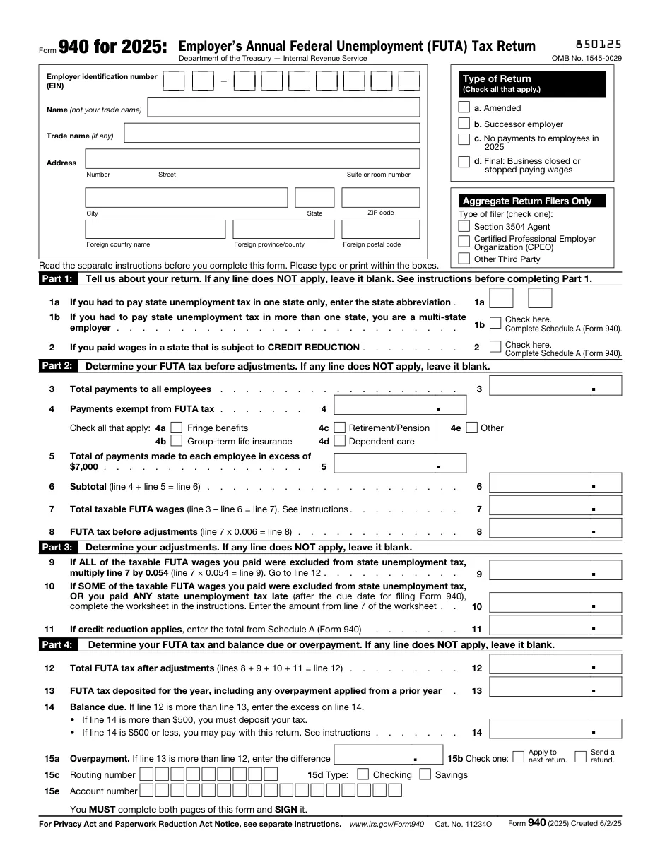 Form 940: Employer's Annual Federal Unemployment (FUTA) Tax Return