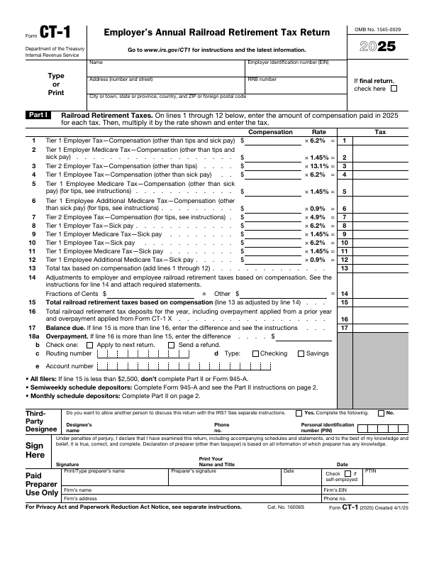 Form CT-1: Employer's Annual Railroad Retirement Tax Return