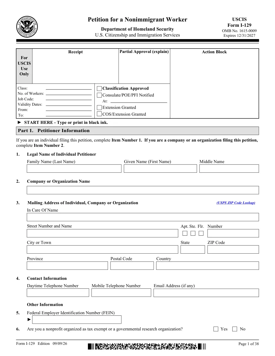 Form I-129: Petition for a Nonimmigrant Worker