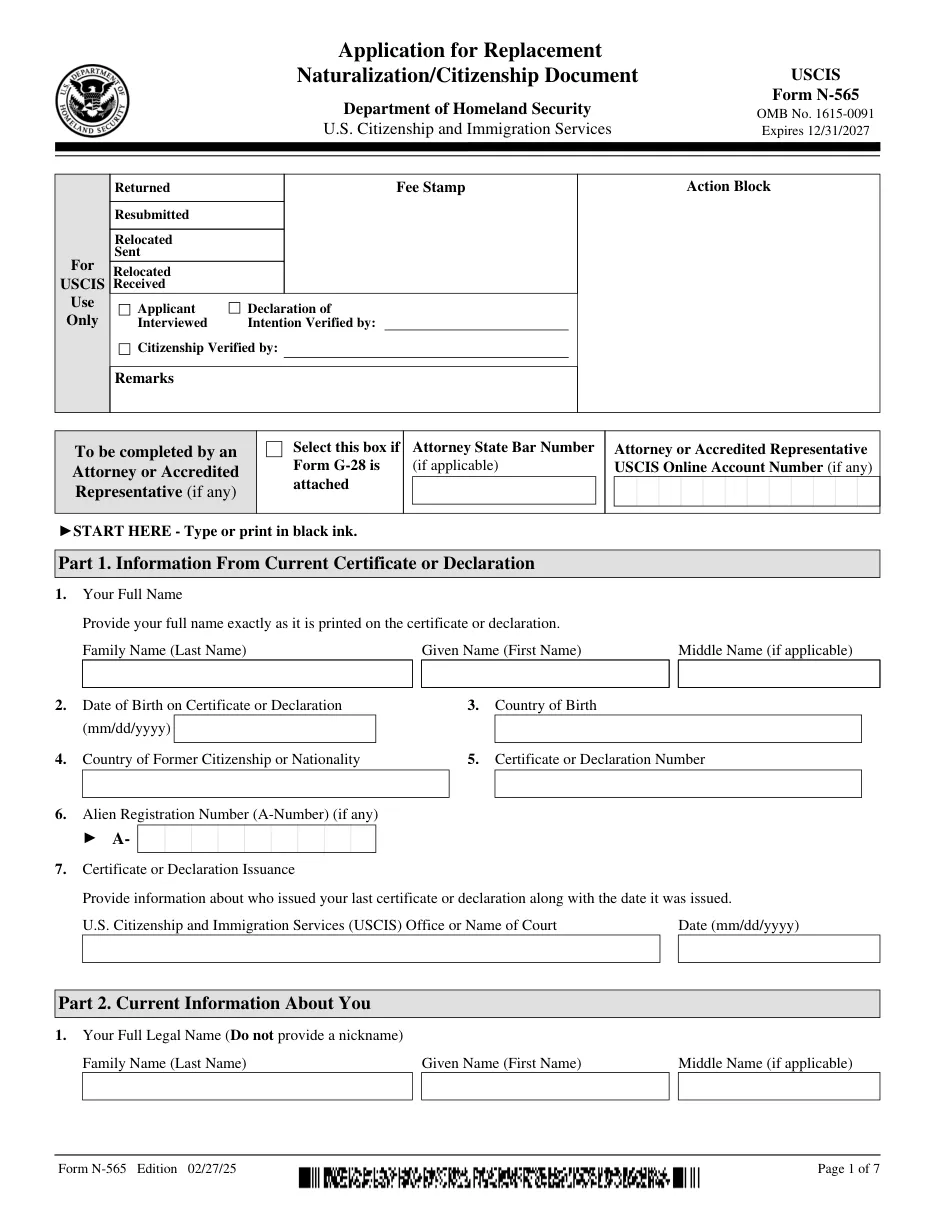 Form N-565: Application for Replacement Naturalization/Citizenship Document