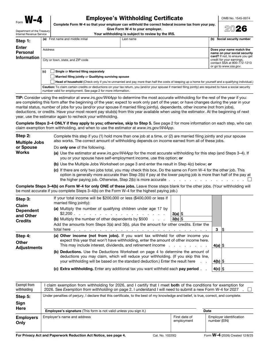 Form W-4: Employee's Withholding Certificate