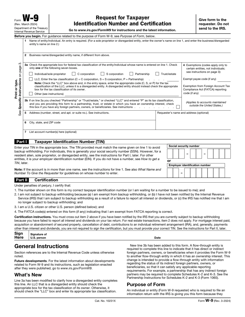 Form W-9: Request for Taxpayer Identification Number and Certification - Page 1